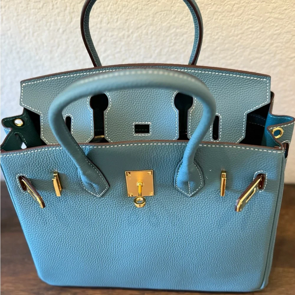 Designer inspired leather satchel bag handmade exclusive - Picture 9 of 14